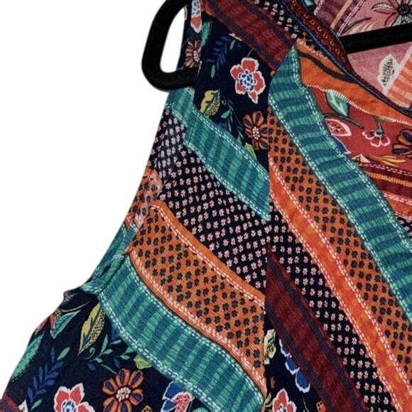 Democracy Womens Boho Floral Patchwork Blouse Top With Tassels V-Neck Multicolor - Picture 5 of 10